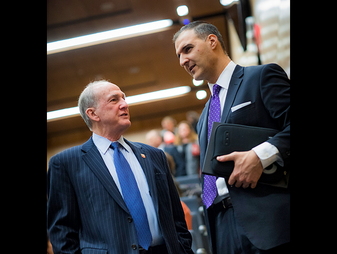 President Barchi speaks with George Selim